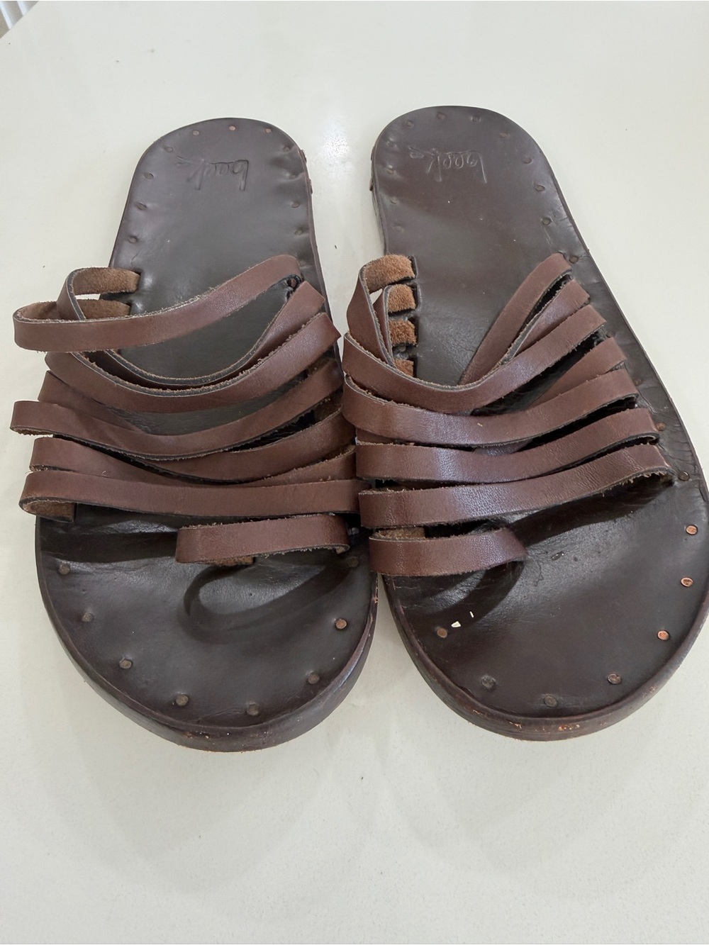 beek Brown Multi-Strap Leather Women's Slide Sandals